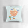 Colorful hot air balloon illustration on a plush pillow, perfect for a child's room or nursery