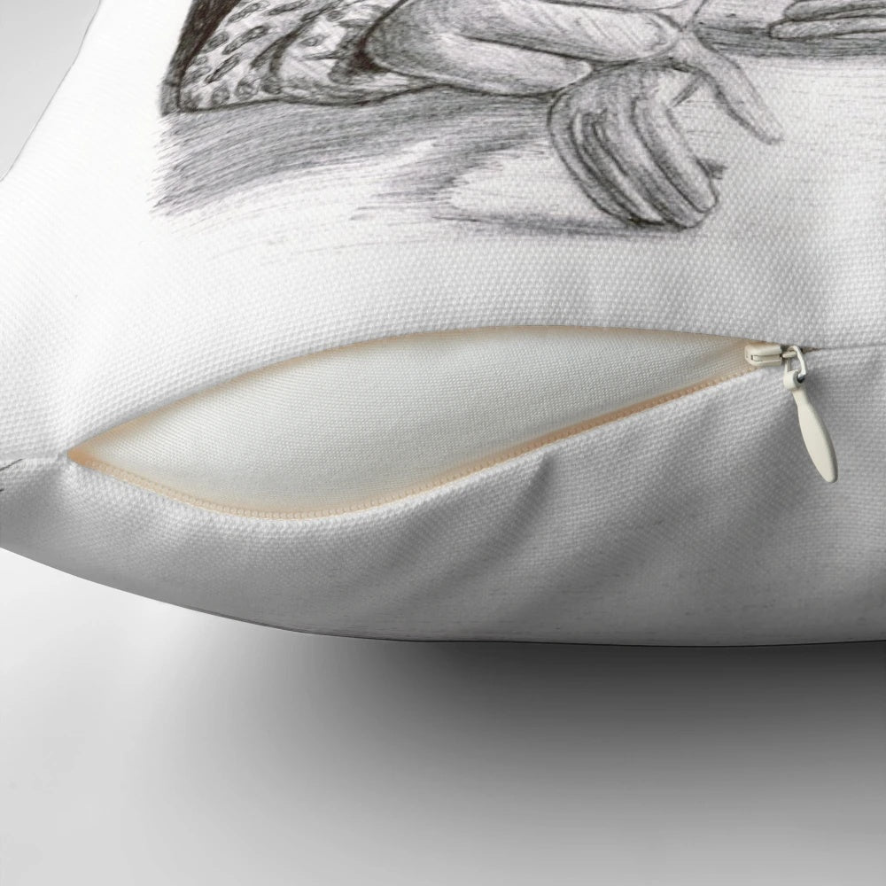 A plush decorative pillow featuring the beloved Muppet characters Kermit the Frog and Miss Piggy in a fun ballpoint pen design.