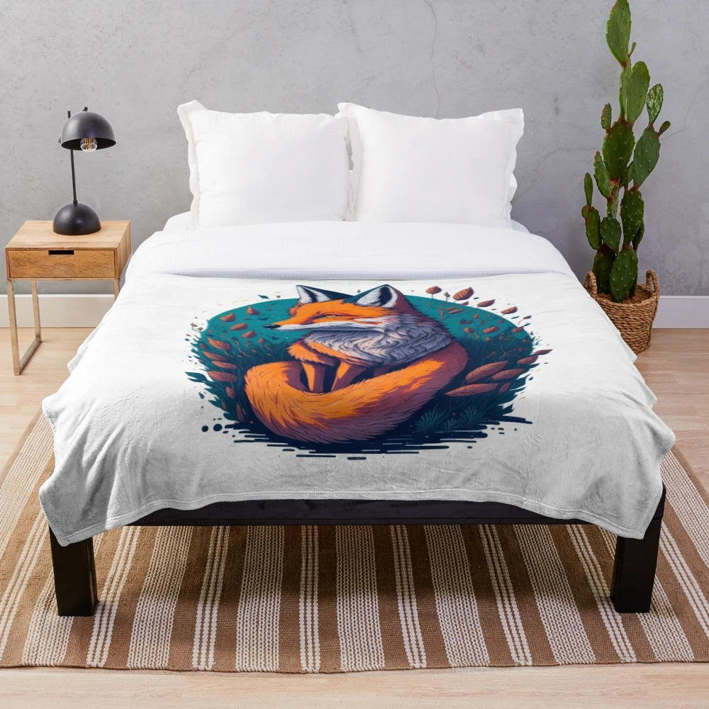 Plush blanket featuring a pastel watercolor illustration of a legendary fox animal