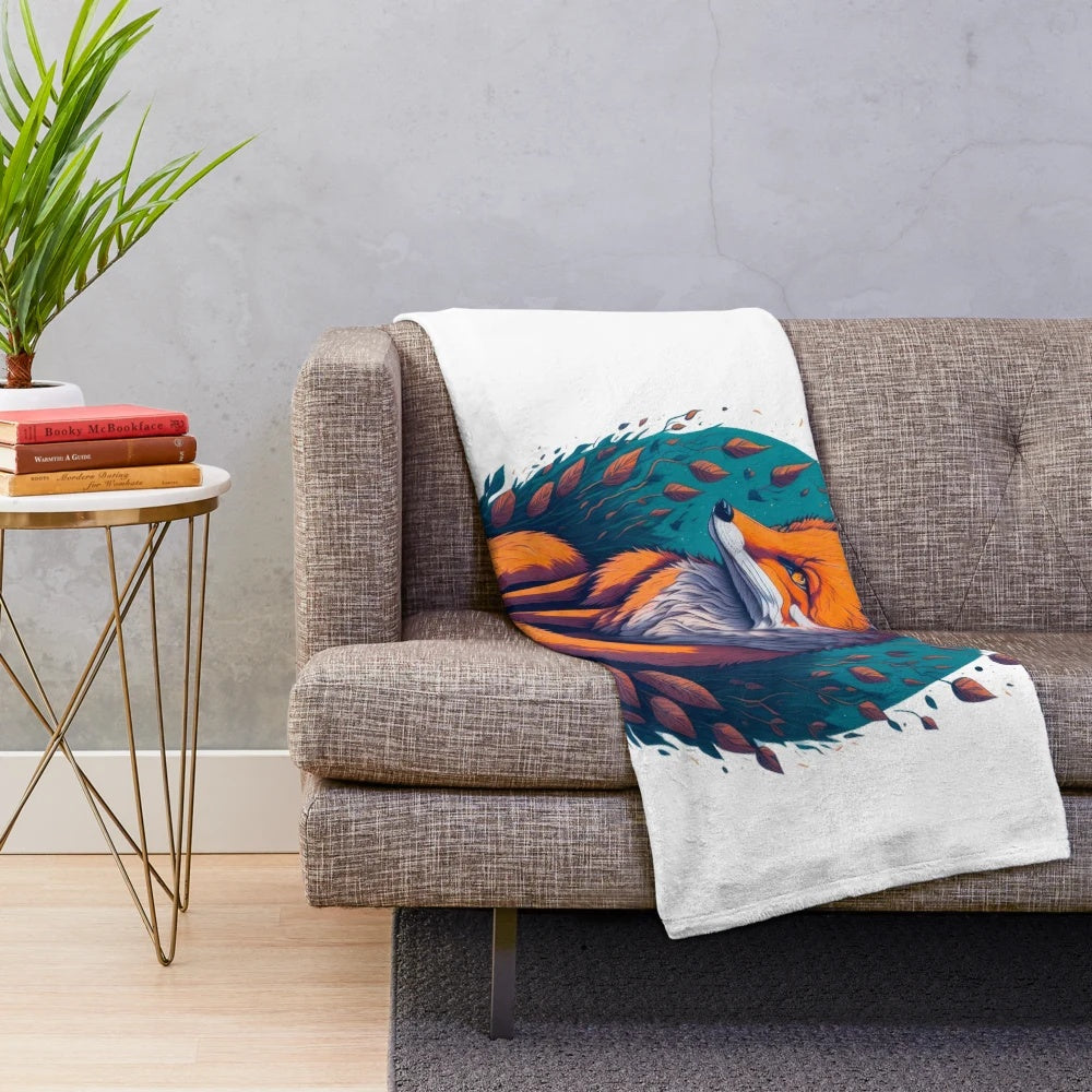 Plush blanket featuring a pastel watercolor illustration of a legendary fox animal