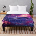 Plush blanket featuring whimsical and legendary sea creatures in a dreamy, abstract ocean landscape design by BrianM Art