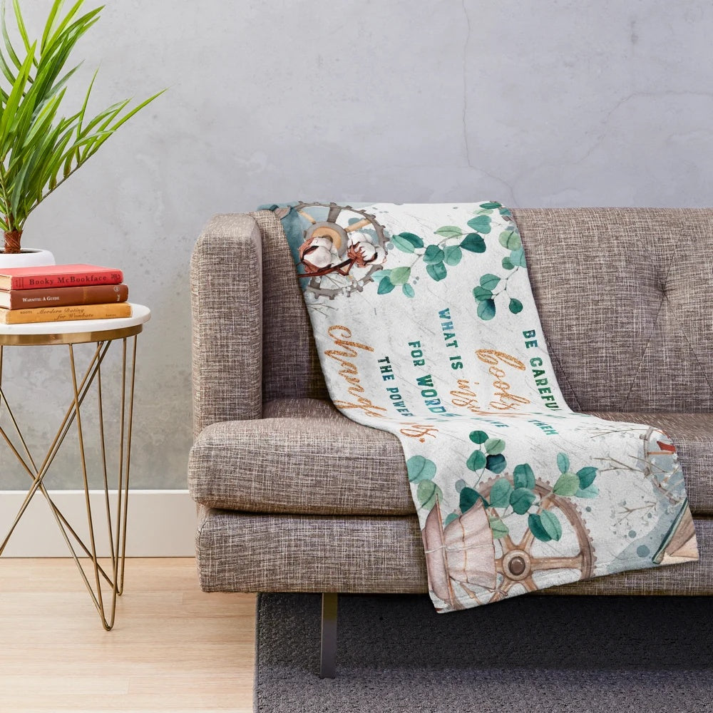 Watercolor book stack and floral design plush blanket for book lovers