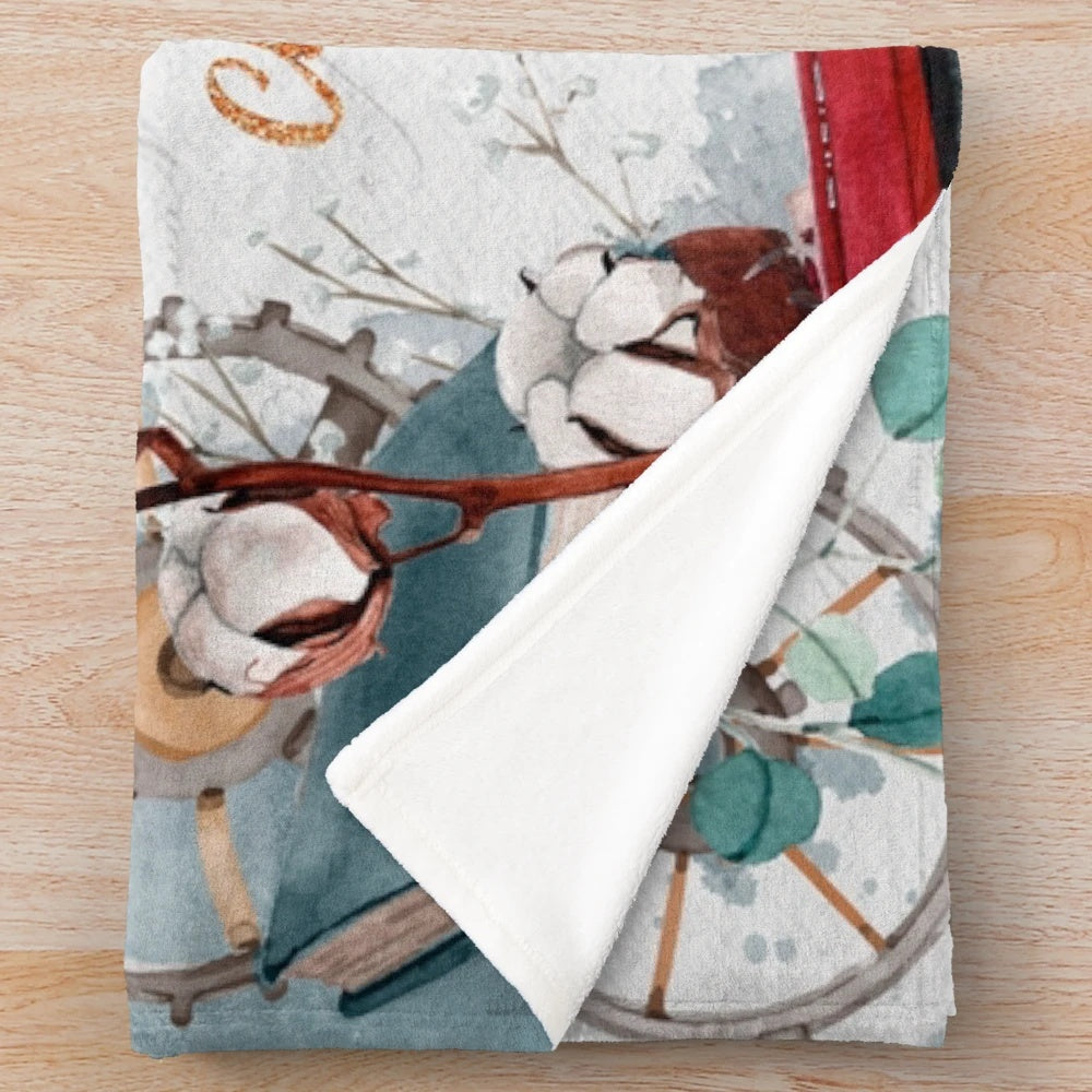 Watercolor book stack and floral design plush blanket for book lovers