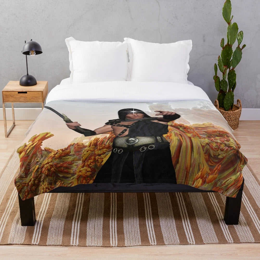 Plush blanket featuring a vibrant, abstract magic star design