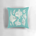 Artistic illustration of a mola mola or ocean sunfish on a decorative throw pillow.
