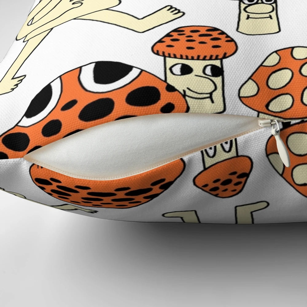 Vibrant and charming mushroom character pillow with a bold, nature-inspired design.