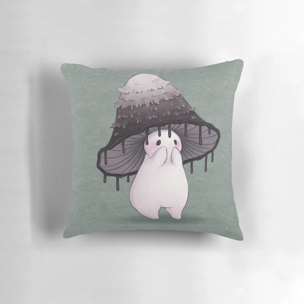 Decorative mushroom-shaped throw pillow in a stylized, artistic design