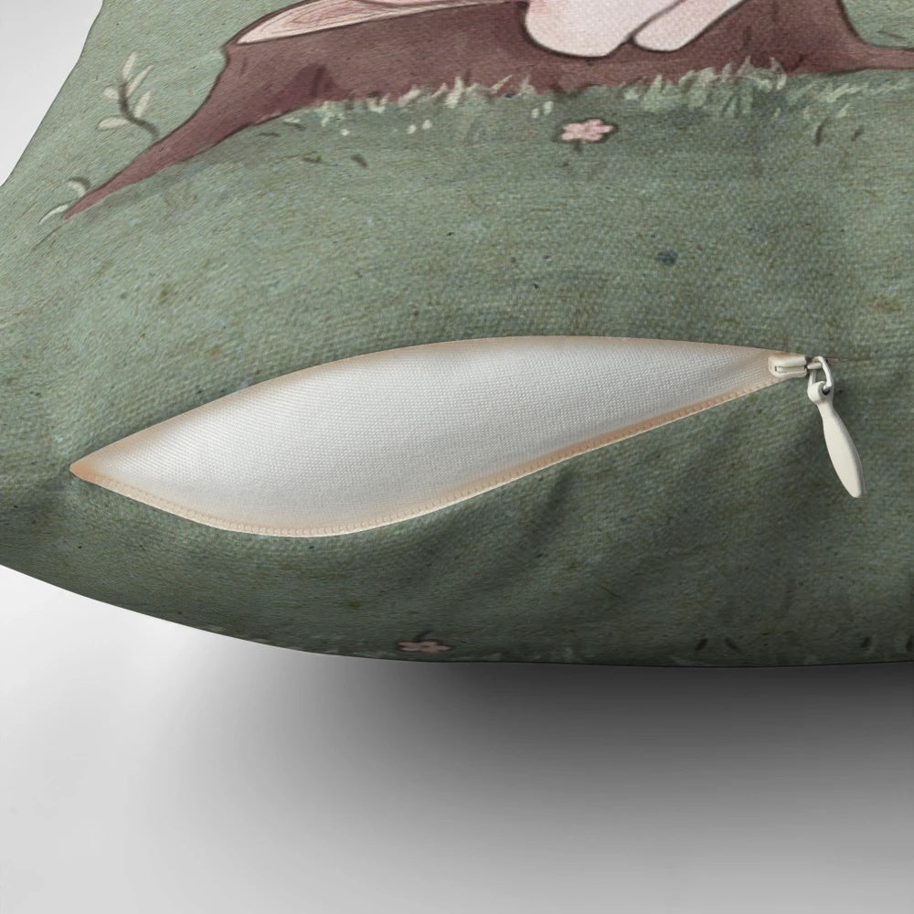 Whimsical and fairy-like mushroom-themed pillow with boba tea design