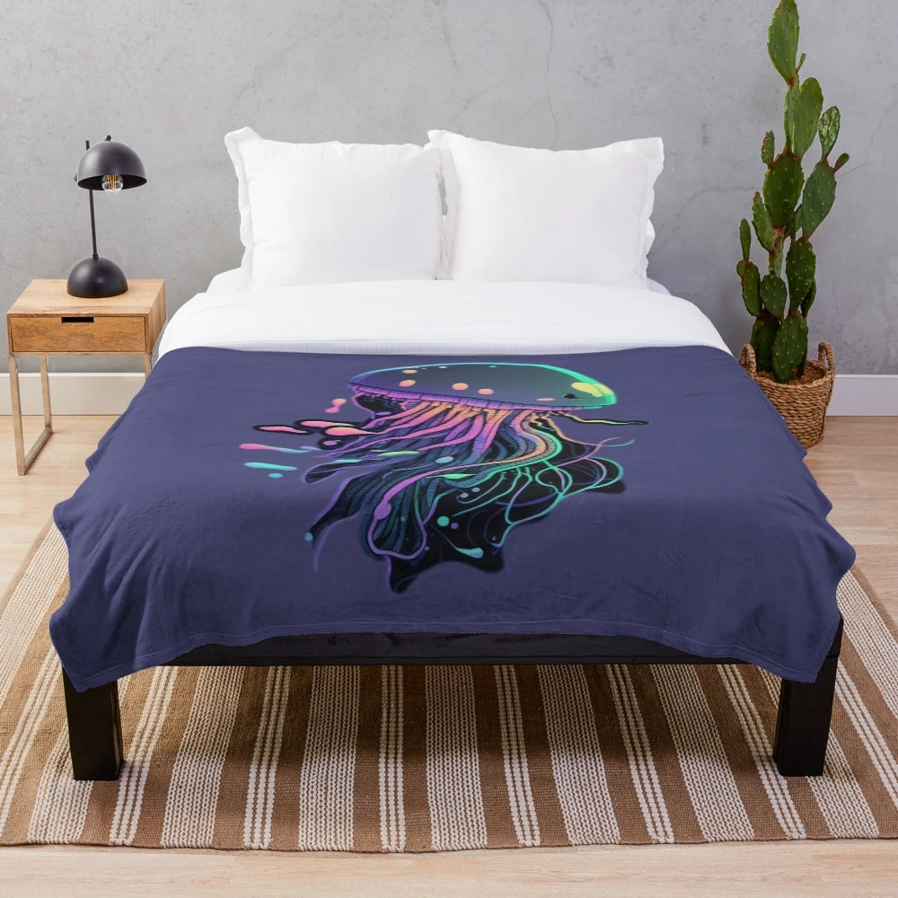 Whimsical plush blanket featuring mythical sea creatures and fantasy underwater animals