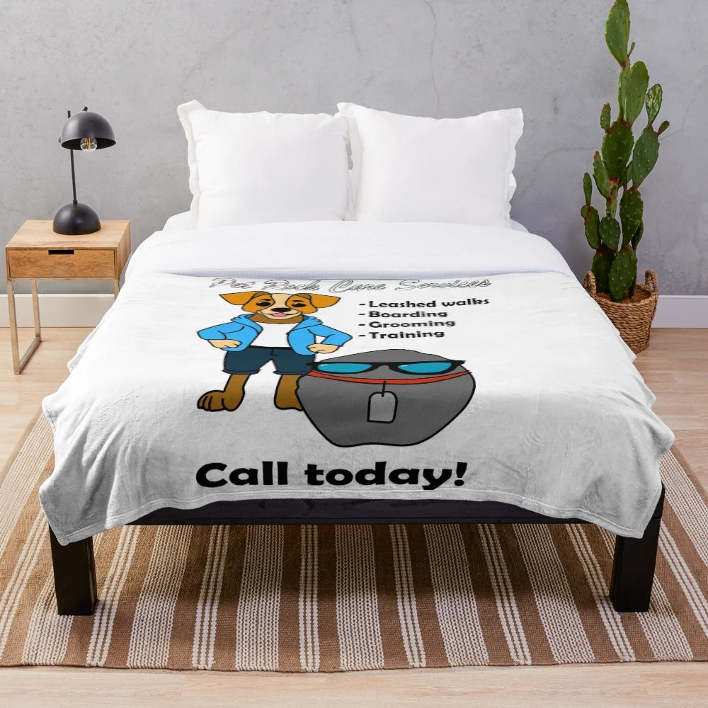 Soft and cozy plush blanket with a humorous pet rock design