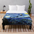 Peter Pan Starry Night Plush Blanket with Fantasy Silhouette and Dreamlike Starscape