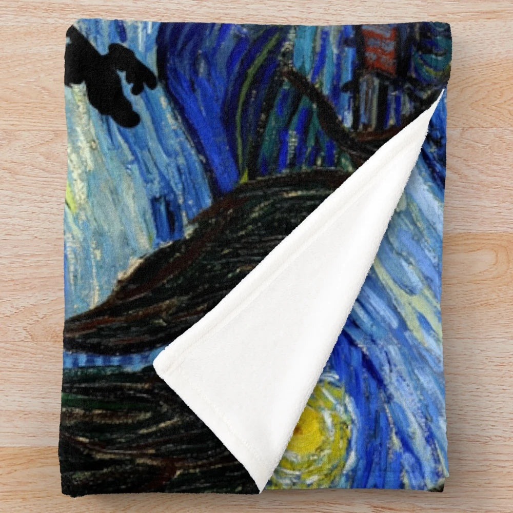 Peter Pan Starry Night Plush Blanket with Fantasy Silhouette and Dreamlike Starscape