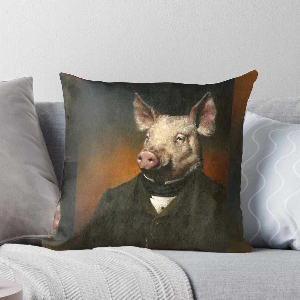 A whimsical acrylic painting of a pig wearing a Victorian gentleman's attire, a quirky and charming piece of farmhouse decor.