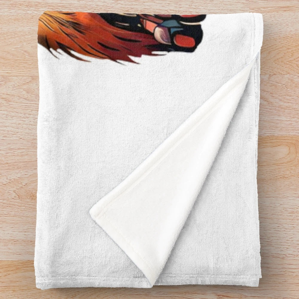 Plush blanket with a robotic Bigfoot design