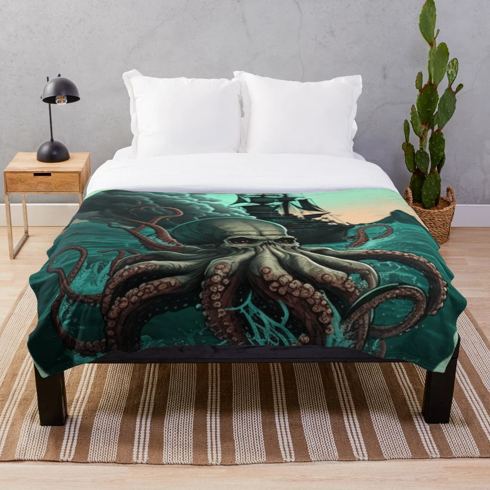Whimsical plush blanket featuring mythical sea creatures