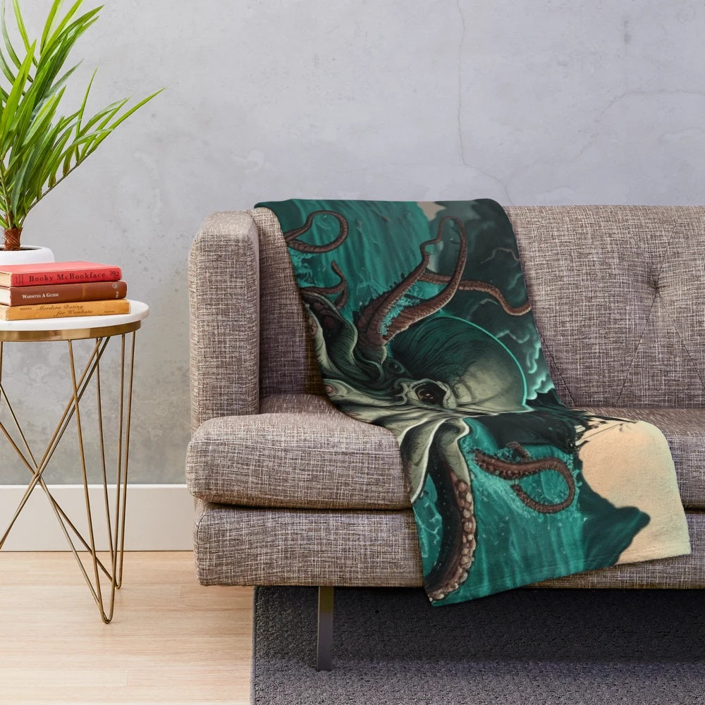 Whimsical plush blanket featuring mythical sea creatures