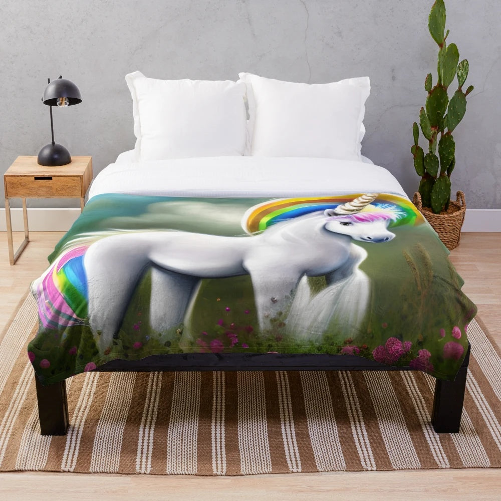 Whimsical plush unicorn blanket for a fairytale-inspired bedroom