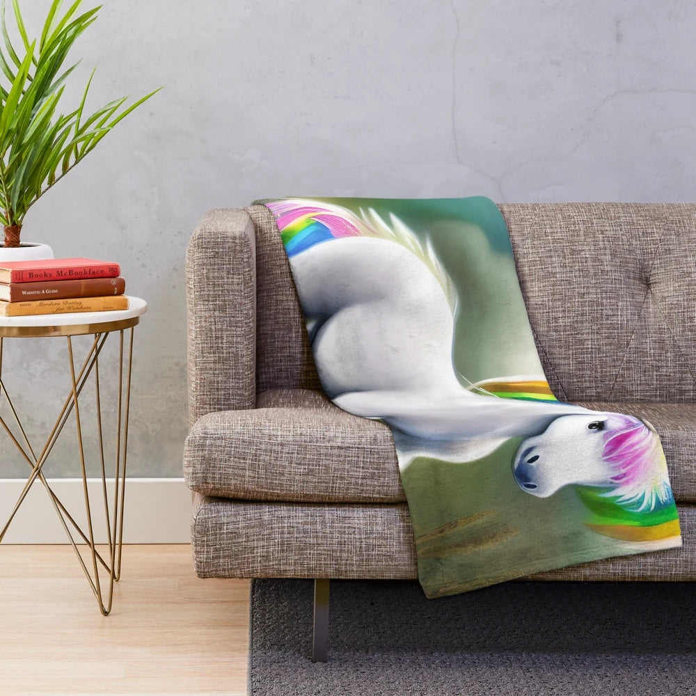Whimsical plush unicorn blanket for a fairytale-inspired bedroom