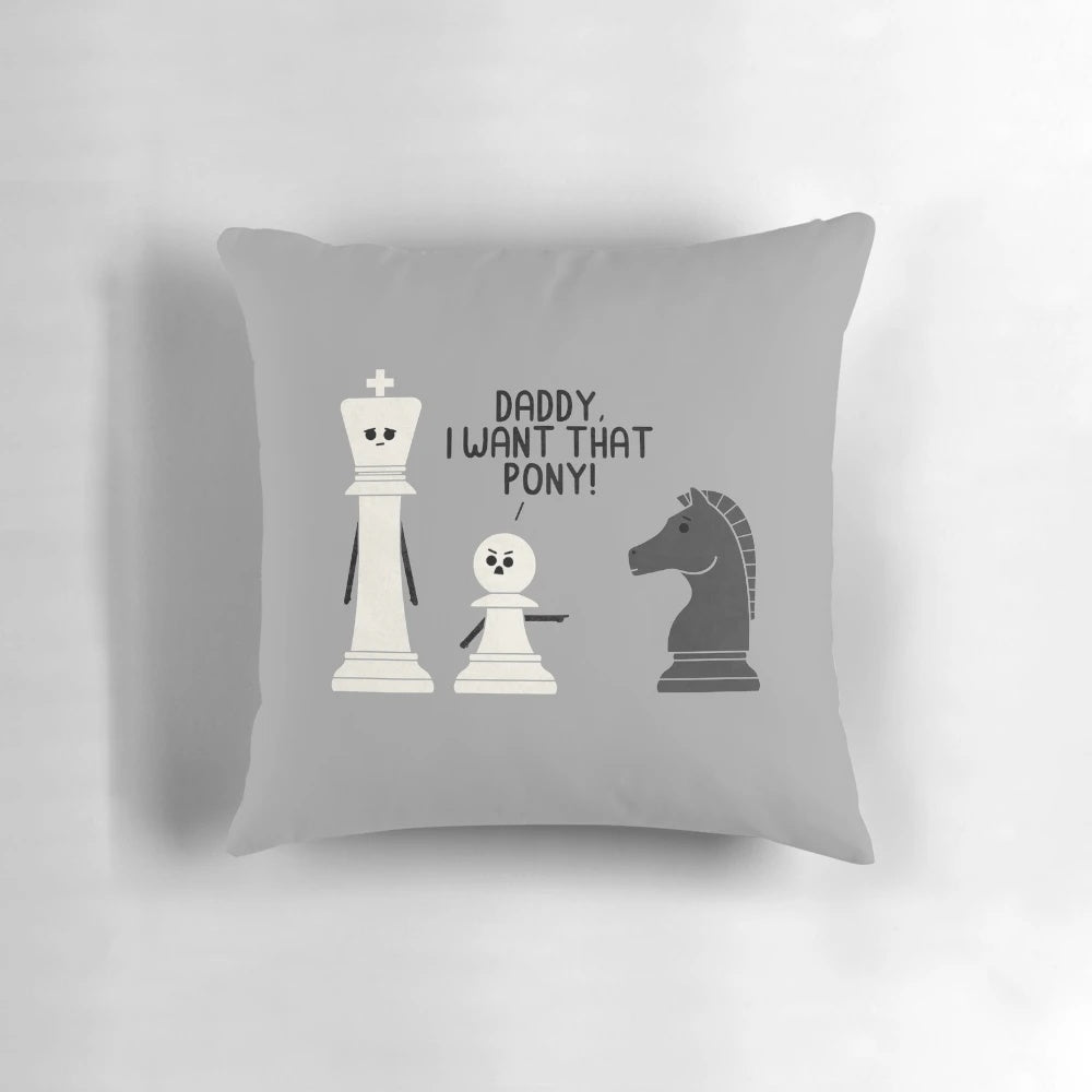 A plush pony-shaped pillow designed as a chess piece, perfect for kids and parents who love fantasy and chess.