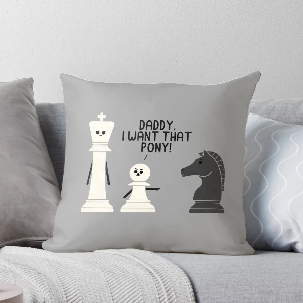 A plush pony-shaped pillow designed as a chess piece, perfect for kids and parents who love fantasy and chess.