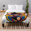 Whimsical cartoon parody plush blanket featuring pop culture icons and humor