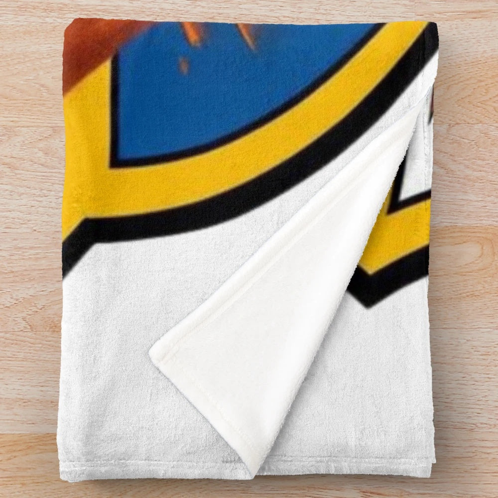 Whimsical cartoon parody plush blanket featuring pop culture icons and humor
