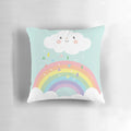 Colorful rainbow cloud design printed on canvas pillow for nursery or bedroom decor