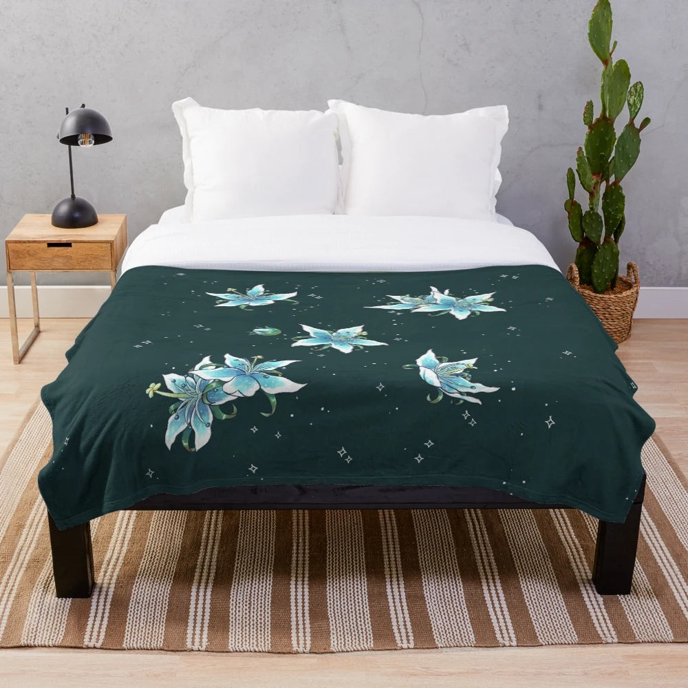 Soft and cozy plush blanket featuring the Silent Princess flower design from The Legend of Zelda: Breath of the Wild