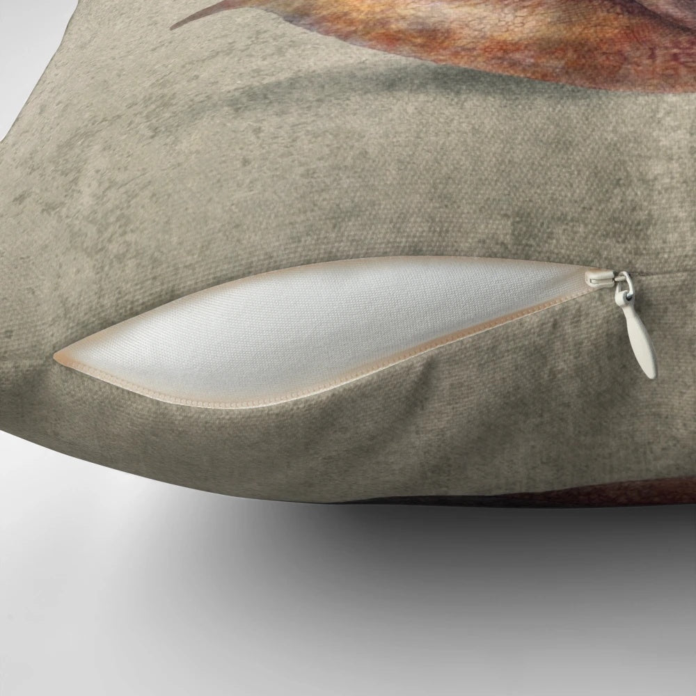 Whimsical and surreal pillow featuring a snail design with architectural and inspirational elements