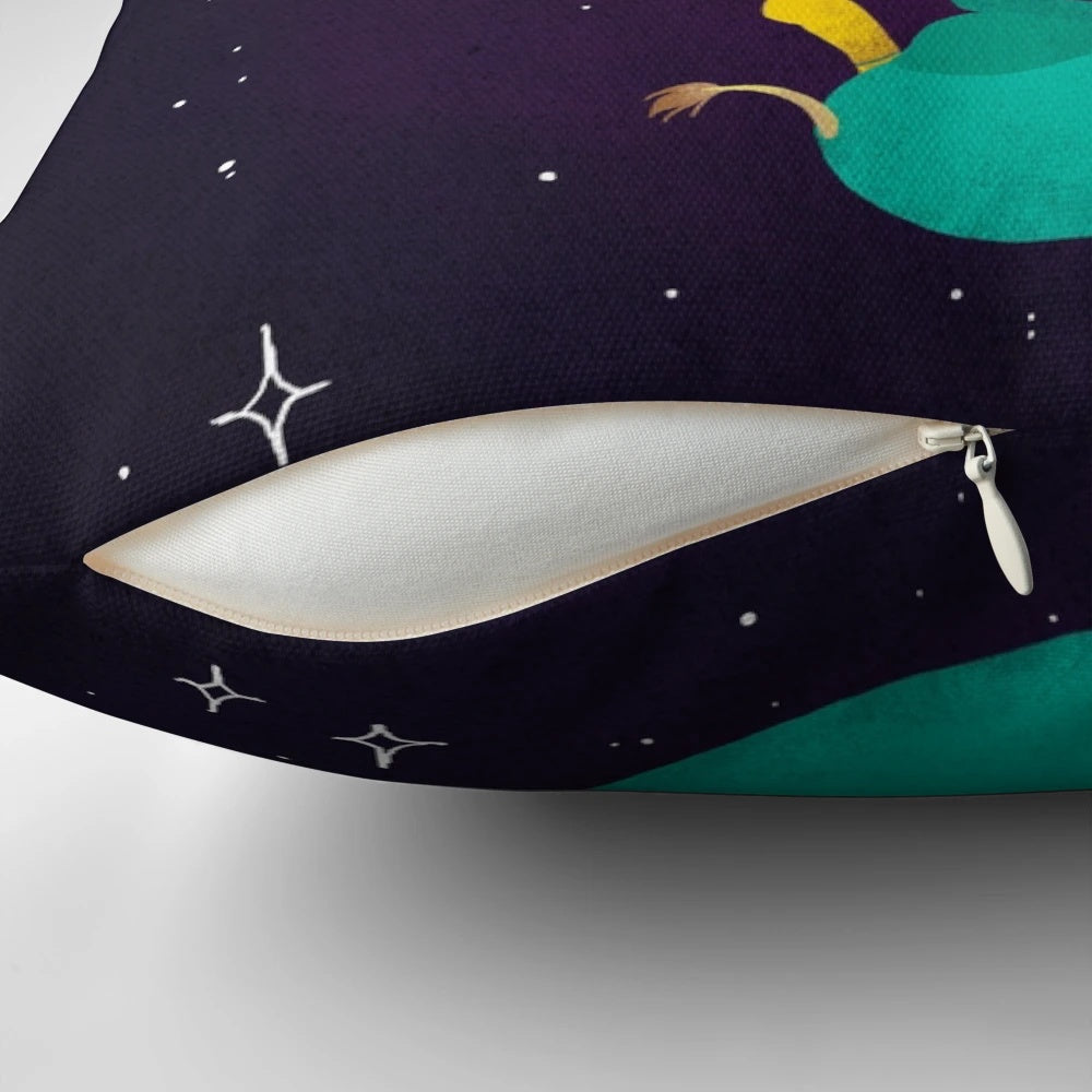 Digital illustration of cute, floating giraffes in a space-themed design.