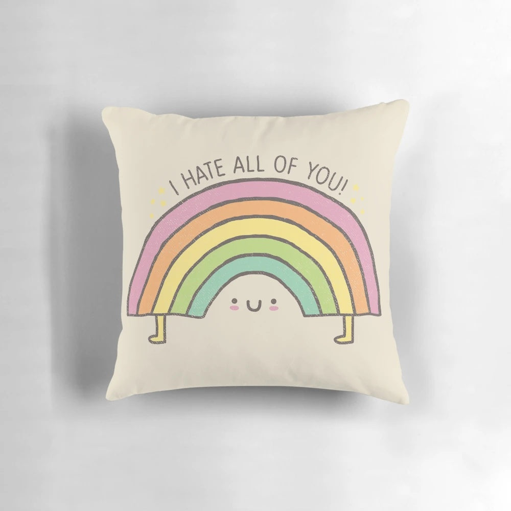 A colorful and playful 'Truth Be Told' pillow with a doodle design and quirky sarcastic message