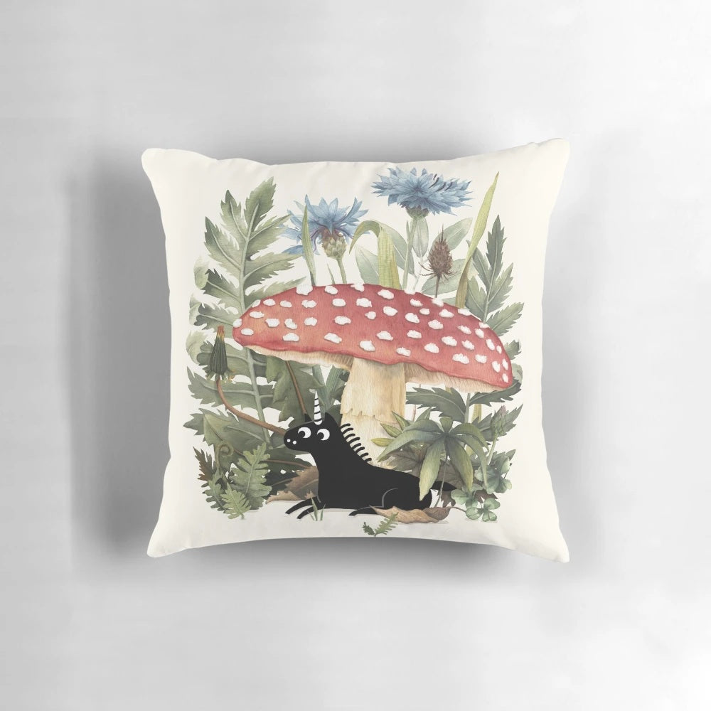 Tiny unicorn pillow with botanical floral and watercolor leaves design