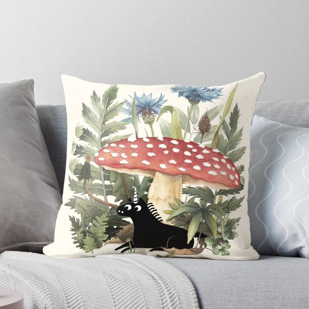 Tiny unicorn pillow with botanical floral and watercolor leaves design