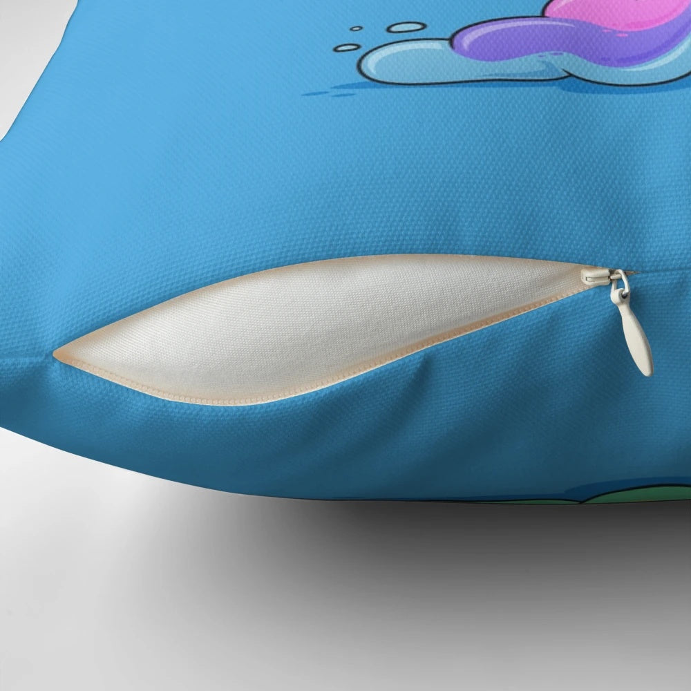 Colorful cartoon unicorn fart pillow with rainbow design