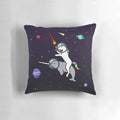 Vibrant illustration of a unicorn riding a narwhal against a backdrop of planets and stars in a cosmic space setting.