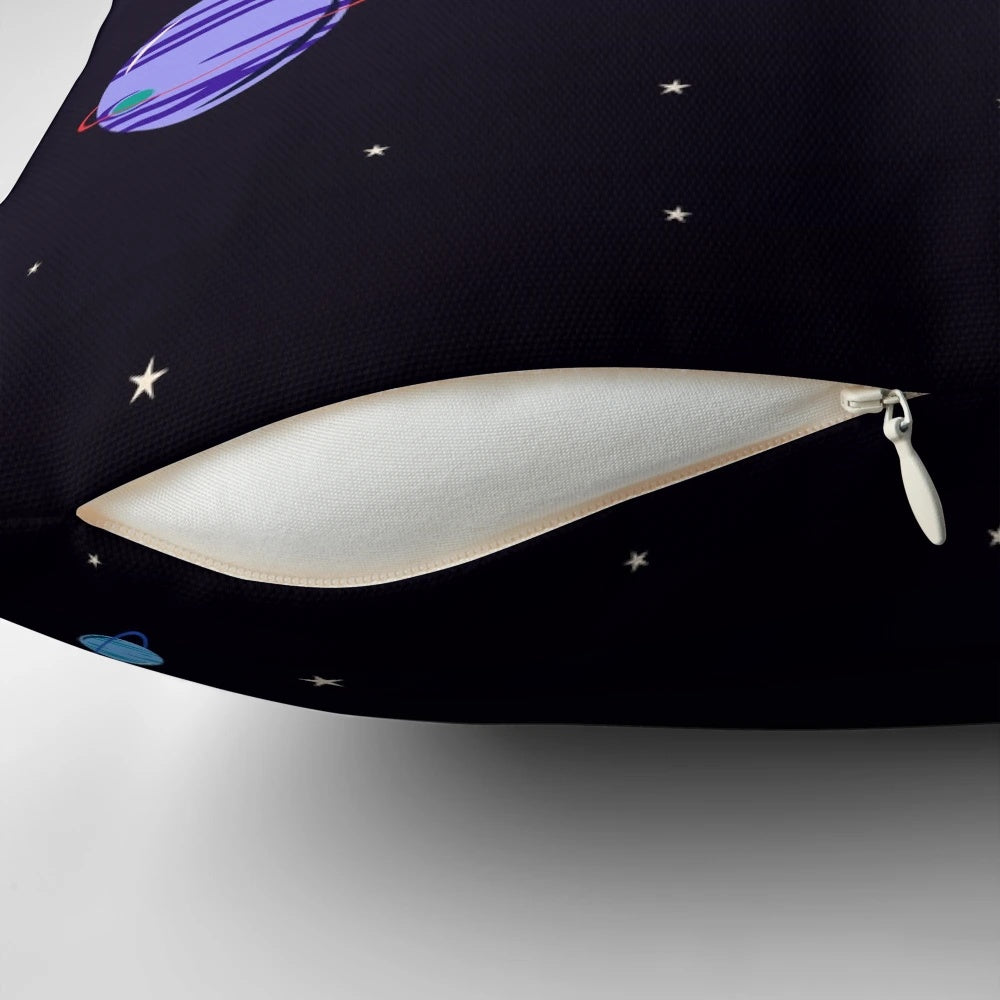 Vibrant illustration of a unicorn riding a narwhal against a backdrop of planets and stars in a cosmic space setting.