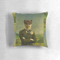 A vintage, anthropomorphic illustration of a stoat or weasel dressed in Victorian gentleman's attire, printed on a decorative throw pillow.