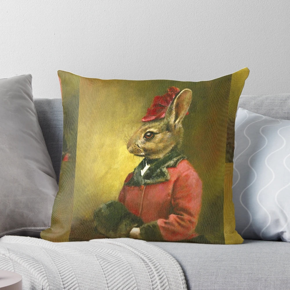 A vintage-inspired rabbit head throw pillow with a whimsical, quirky appeal.