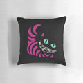Whimsical 'We're All Mad Here' Alice in Wonderland inspired throw pillow with Cheshire cat graphic
