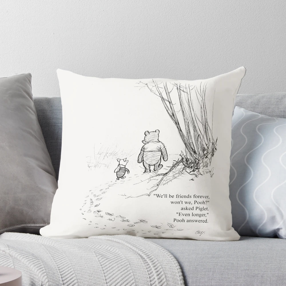 Whimsical Winnie the Pooh and Piglet inspired decorative pillow for nursery or children's room
