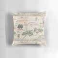 Colorful decorative pillow featuring a map of the Hundred Acre Wood from Alice in Wonderland