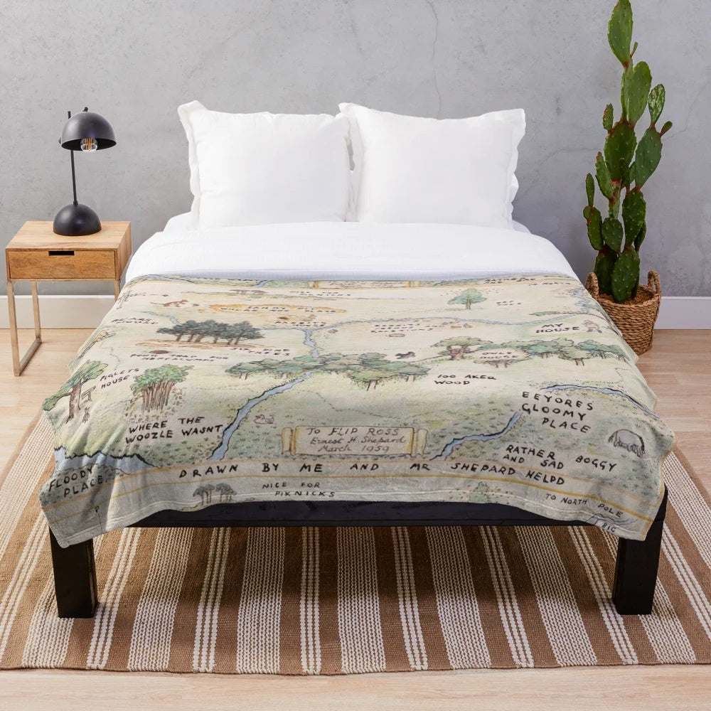 Plush blanket with Wonderland-inspired design featuring Cheshire Cat and hearts