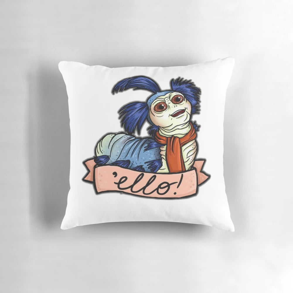 Whimsical worm-shaped pillow inspired by the classic movie Labyrinth