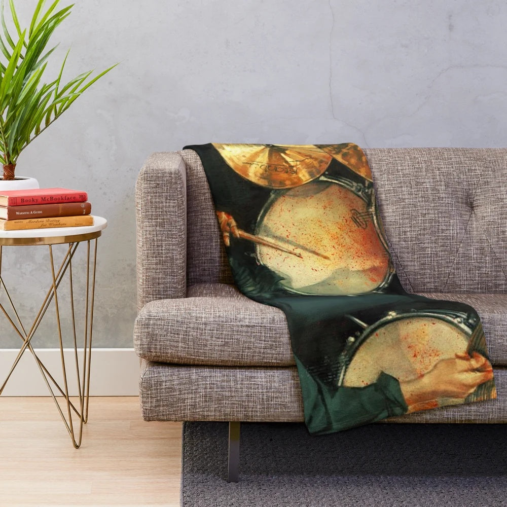 Whiplash-inspired plush blanket featuring artistic design and quotes from the acclaimed film