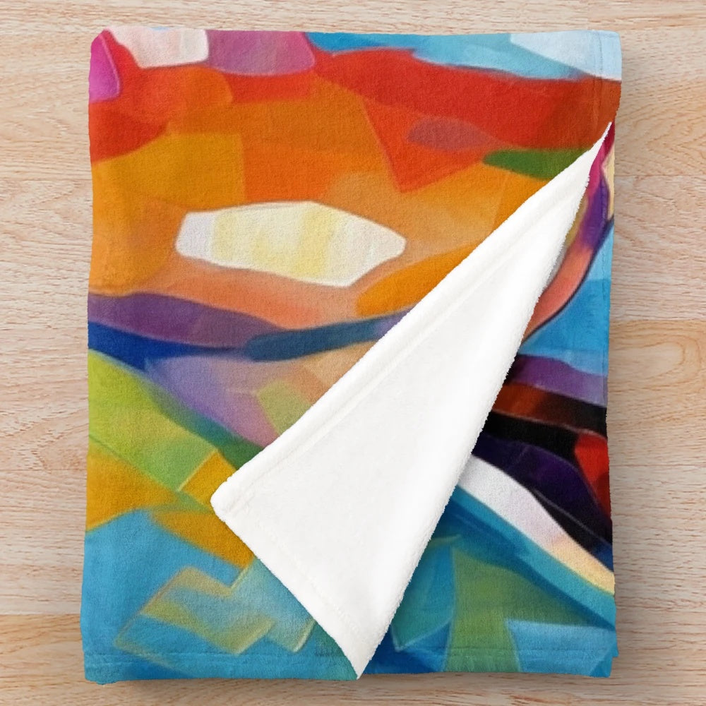 A cozy plush blanket featuring a whippet dog in a watercolor, palette knife painting style.