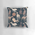 Dark-colored throw pillow featuring a repeating whippet dog pattern design