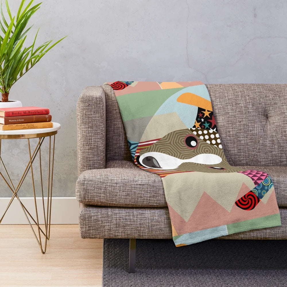 Whippet dog breed inspired plush blanket with geometric cubist pattern
