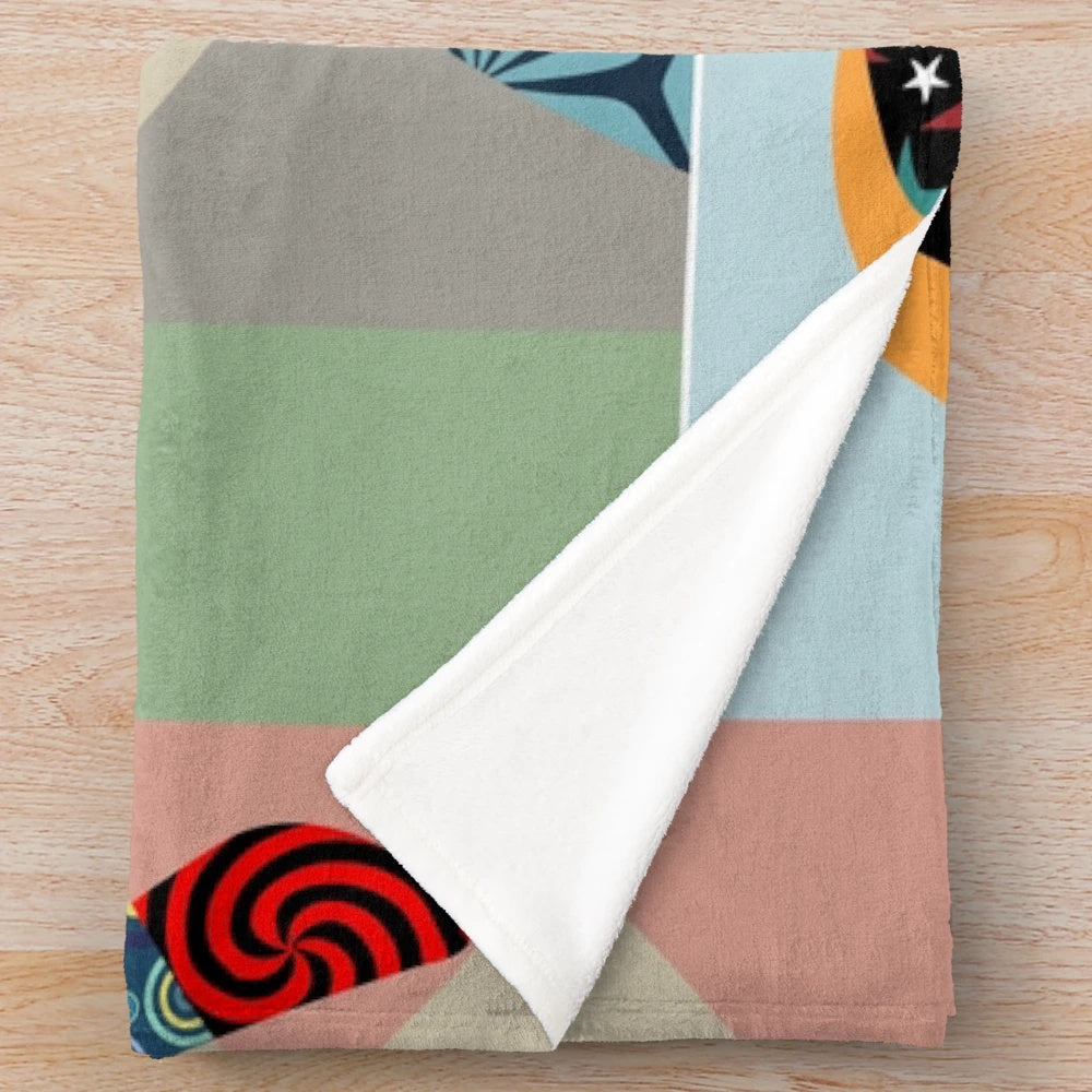 Whippet dog breed inspired plush blanket with geometric cubist pattern