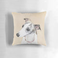 Whippet dog portrait printed on a soft, plush throw pillow