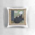 Whistler's Mother inspired decorative pillow with a playful Mr. Bean twist, perfect for adding a touch of comedy and pop art to your home.